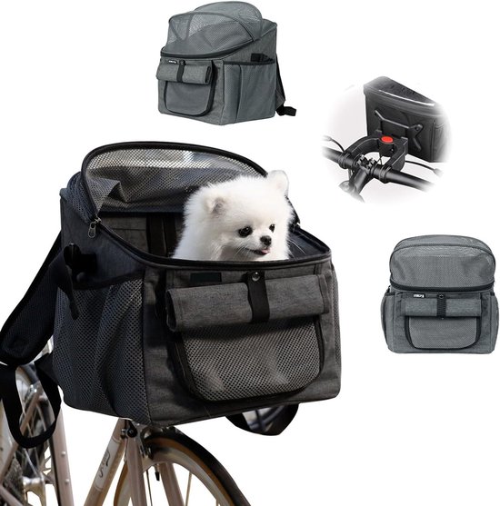 Fietsmand Hond & Kat Voorop - Opvouwbaar & Afneembaar - Hondenfietsmand tot 5kg - Fietstas met Gaasventilatie Ontwerp - Zwart van Basis.
