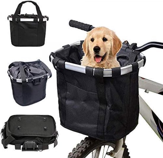 Fietsmand - Hondenfietsmanden - Stylvolle fietsmand - Fietsmand Hond Afneembaar - voor kleine hondjes MAX 5 KG - Hondenmand Fiets Voorop - Hoge Kwaliteit - Universeel - Polyester - Waterdicht - snel afneembaar - grote inhoud - Zwart van Merkloos