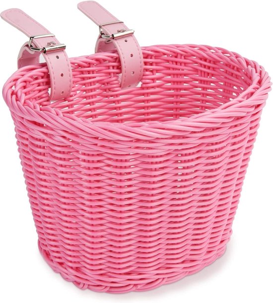 Fietsmand - Meisje Kinderfietsmand Handgeweven Rieten Mand Scooter Driewieler Wandelwagen Roze van Merkloos
