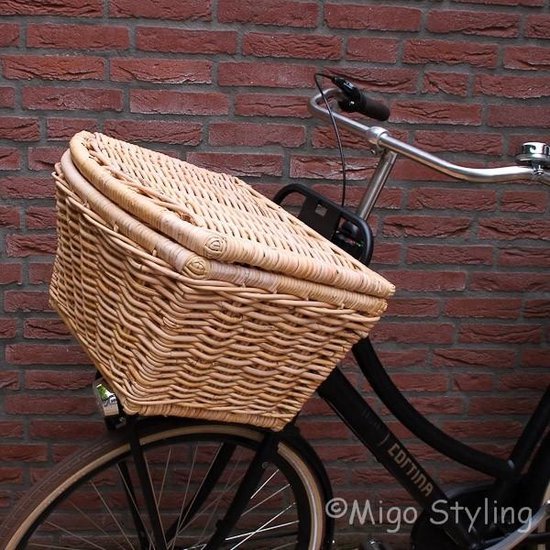 Fietsmand - met deksel - rotan - riet - naturel van FastRider