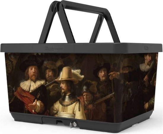 Fietsmand met slot en kliksysteem voor bagagedrager - voordrager The Basky basket design De Nachtwacht van Basky