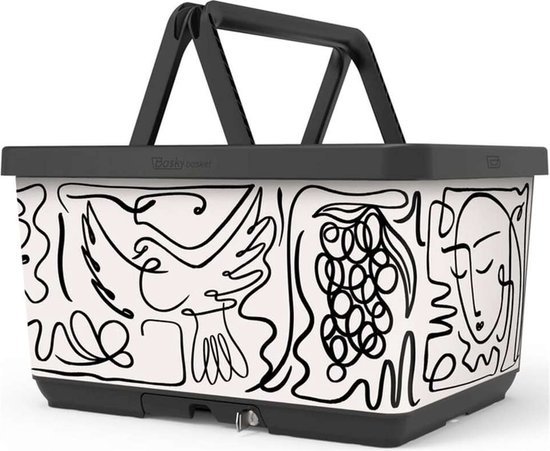 Fietsmand met slot en kliksysteem voor bagagedrager - voordrager The Basky basket design Picasso line drawing van Basky