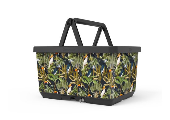 Fietsmand met slot en kliksysteem voor bagagedrager - voordrager The Basky basket design Totally Toekan van Basil