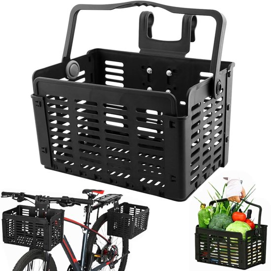 Fietsmand opvouwbaar - met Handvat en Haken - Voormand - Afneembaar - Fietsmandje - Fietskrat - Universeel Fietsmand Stuur - Opvouwbare fietsmand achter - Fietsmand voor voor- en achteraan - 31.5*22.5*20.5CM - Polypropyleen - belastbaarheid 5 kg van Merkloos