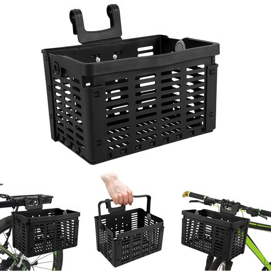 Fietsmand - Opvouwbare mand - Fietsmanden - Opbergmand - Boodschappenmand - Grote Capaciteit - Plastic fietsmand - Met handvatten - Lichtgewicht - Stuur - Bagagedrager - Eenvoudig te monteren - 31.5*22.5*20.5CM - Zwart van Merkloos