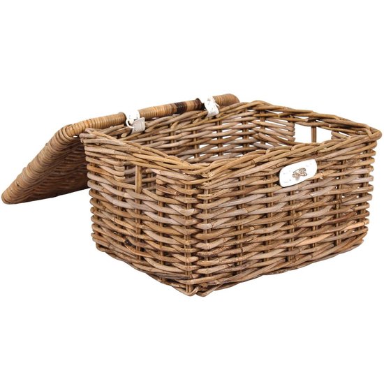 Fietsmand V-Race Wicker Rattan L Met Deksel Lichtbruin