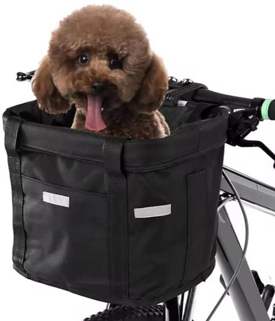 Fietsmand voor huisdieren - Fietsmand - met waterdicht canvas en reflecterende strips - Canvas - Zwart van Merkloos