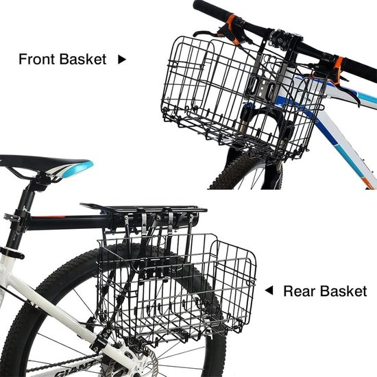 Fietsmand voor, opvouwbare stuurmand, voormand, draadvlechtwerk, inklapbaar, afneembaar, voor achter, hangende fietsmand, roestvrij, voor studenten, bergbeklimmers, camouflers/cams van Merkloos