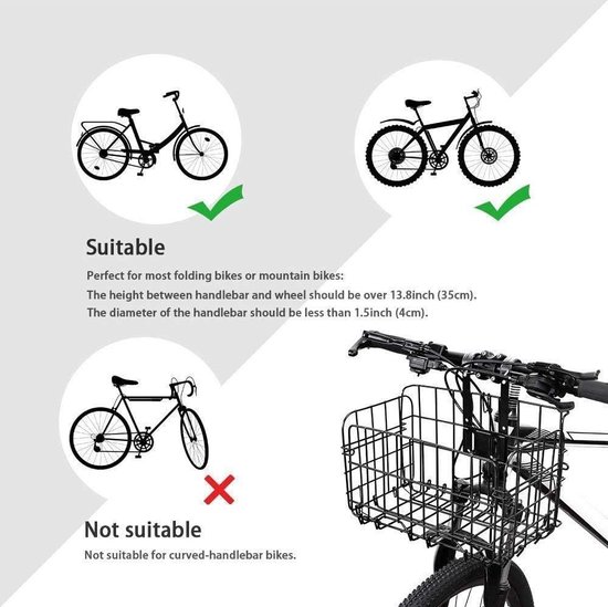Fietsmand Voor - Opvouwbare stuurmand Voormand Gaas Opvouwbaar Afneembaar Voor Achter Hangende Fietsmand Roestvrij voor Studenten/Bergbeklimmers/Cam (Zwart) van Merkloos