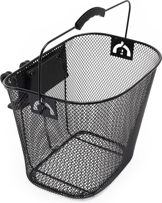 Fietsmand voorstuurmand stadsmand draadmand boodschappenmand staal 32,5 x 24 x 26,5 cm zwart afneembaar van Basil