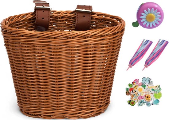 Fietsmandje Meisjes - Fietsmand Bruin - Fietsmand Kinderfiets - Fietsmand Bruin Inclusief fietsbellen en stuurslingers - Larry's van Larry's