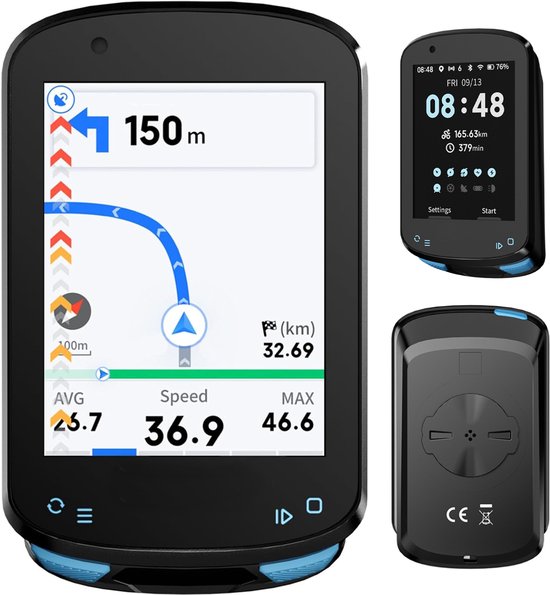 Fietsnavigatie-Fietscomputer-Fietsnavigatie gps voor fiets-Eenvoudig in gebruik-Fietsencomputer met kleurenscherm - draadloze fietscomputer - routeplanning en -navigatie - ondersteunt wifi en Bluetooth -Inclusief schermbeschermer van Merkloos