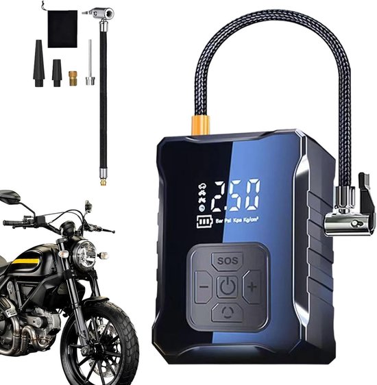 Fietspomp - Fietspomp elektrisch - Elektrische Luchtpomp - Bandencompressor - Autobandenpomp - Opblaasapparaat met LCD-scherm - Snel oppompen - Compacte bandenpomp - Motorfietscompressor - Autobandenpomp - Voor auto - SUV - Motor - Fiets en bal