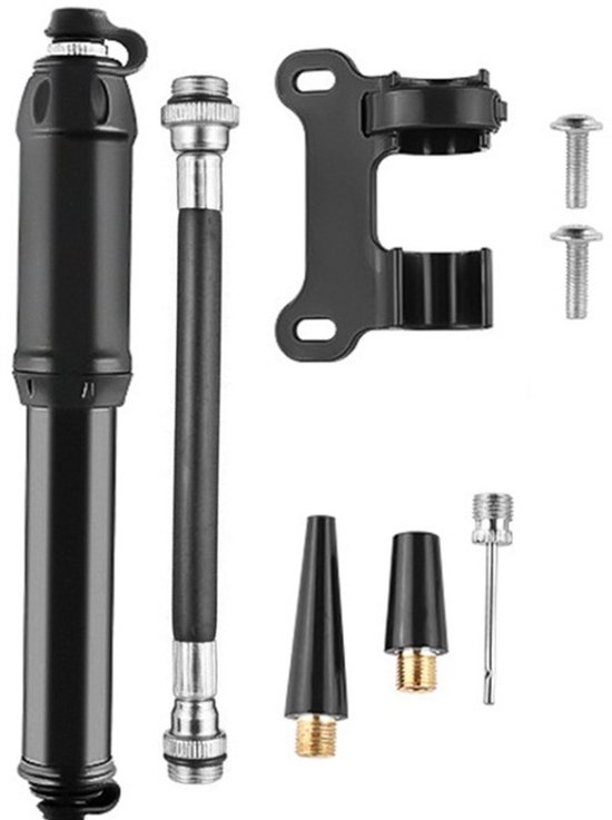 Fietspomp-fietspomp klein-fietspomp mini-2-delige fietsbandenpomp - Fietsminipomp - Voor racefietsen, mountainbikes en BMX-fietsen - Inclusief montageset - Zwart-19.5x3cm