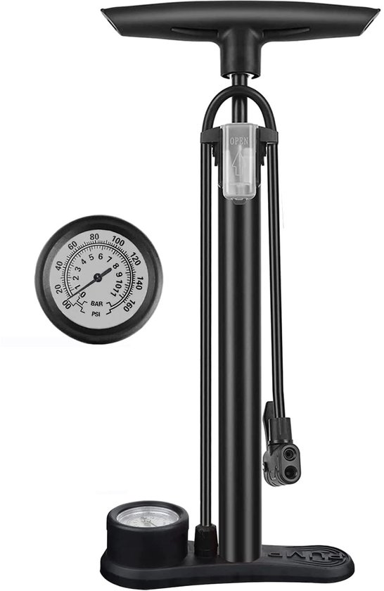 Fietspomp - Fietspomp met Drukmeter - Dubbele Ventielkop - Schrader en Frans Ventiel - Vloerpomp - Handig Voor Onderweg Of Op Reis - Zwart van Sahara Sailor