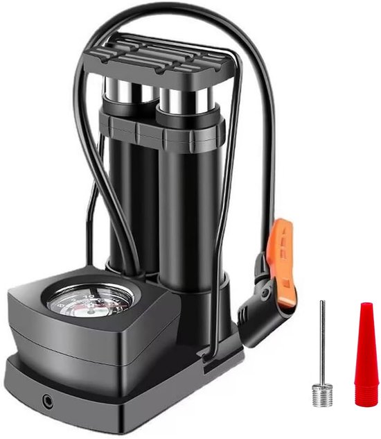 Fietspomp - Fietspomp met Drukmeter - Voetpomp Fiets - Voetpomp met dubbele cilinder - Staande Pomp - Staande Fietspomp - Analoge Drukmeter - Dubbele Ventielkop - Fiets Pomp - Voor Racefiets, Mountainbike, Ballen, Scooter en Auto Banden