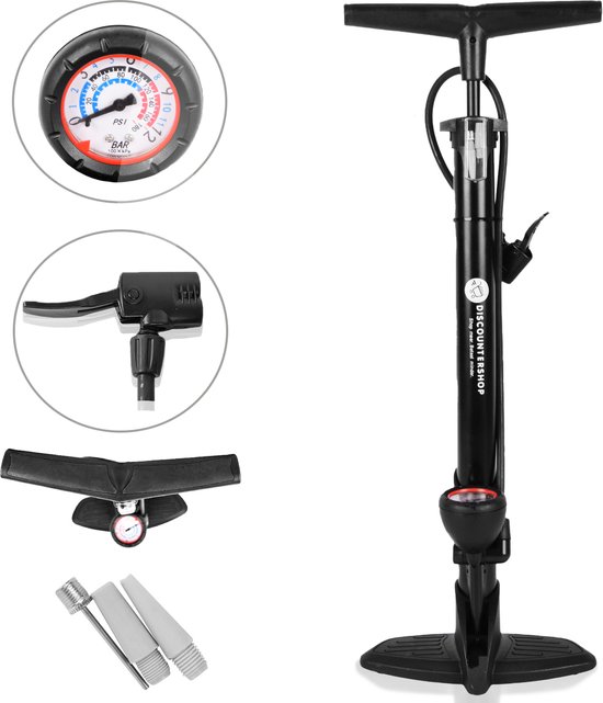 Fietspomp met drukmeter 12 bar extra Ventielen - Inclusief Adapters vloerpomp - analoge Drukmeter met dubbele ventielkop van Cooma