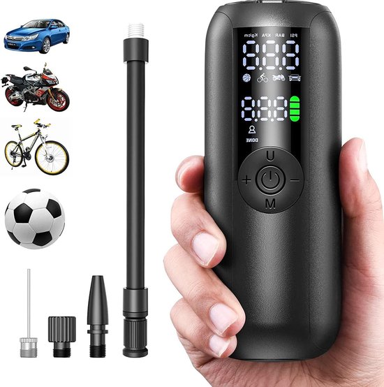Fietspomp met drukmeter - Draagbare Luchtcompressor voor Auto - Max 150PSI 103 Bar - Automatische Stop - Presta Schrader Dunlop ventiel fietspomp met drukmeter van HiHiLL