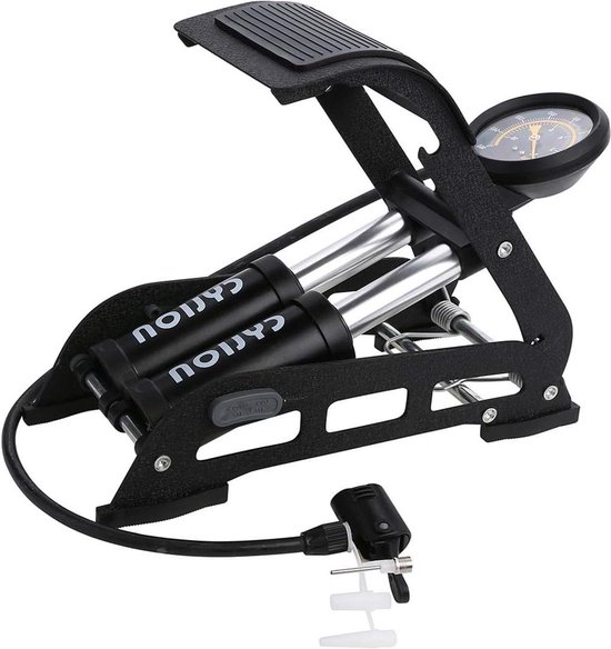 Fietspomp met drukmeter - Dubbele Cilinder Draagbare Voetpomp - Autobanden - Fietsbanden - Motorfietsbanden - Ballen - Luchtmatras - Kajakken - Zwart fietspomp met drukmeter van Merkloos