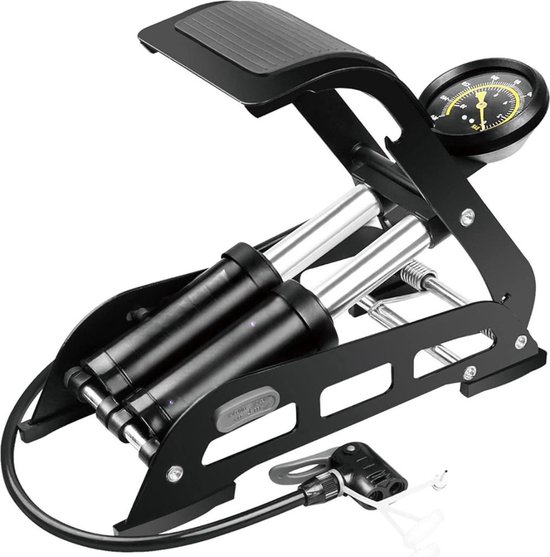 Fietspomp met drukmeter - dubbele vat voetpomp - draagbare fietsband pomp - racefiets vloer luchtinflator - pomp met manometer - slimme klepkop fietspomp met drukmeter