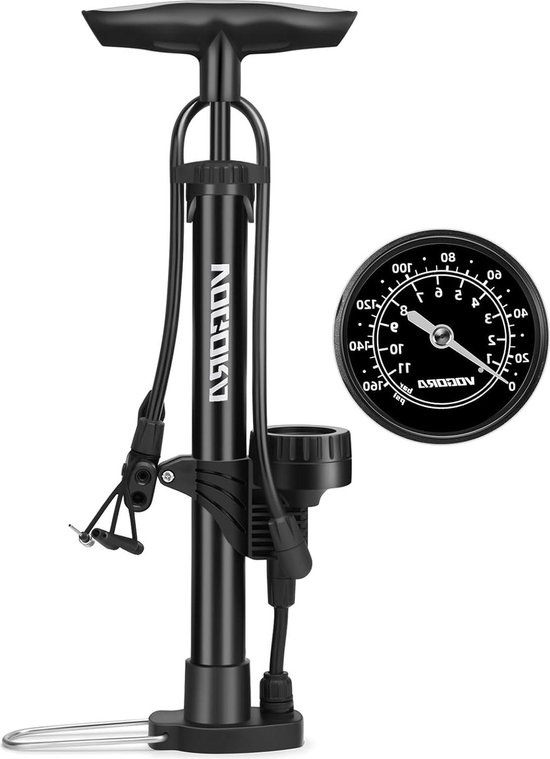 Fietspomp met drukmeter voor Presta-Schrader kleppen | Voetpomp voor autobanden | Road Mountain Bikes | Handpomp voor alle fietsen van HiLo sports