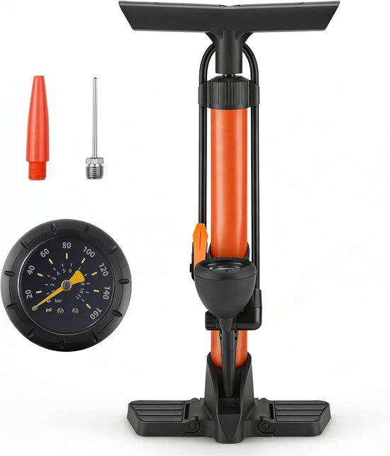 Fietspomp met manometer - Bandenpomp - Banden Oppompen - Met Drukmeter - 44 cm lengte - Oranje