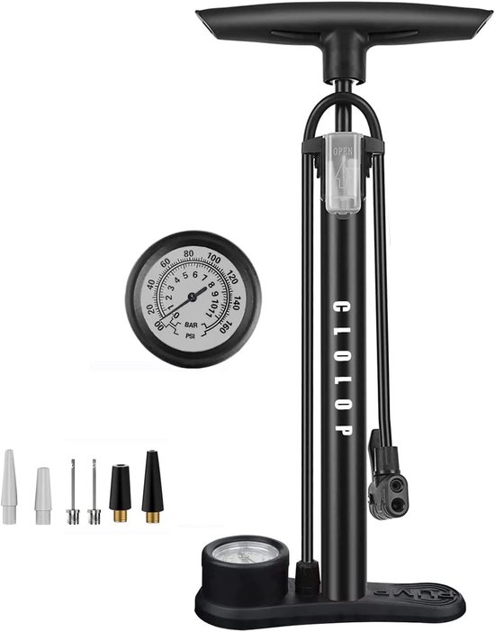 Fietspomp met Manometer - Staande Multifunctionele Luchtpomp voor Presta en Schrader Banden - Geschikt voor Racefiets, MTB en Sportballen