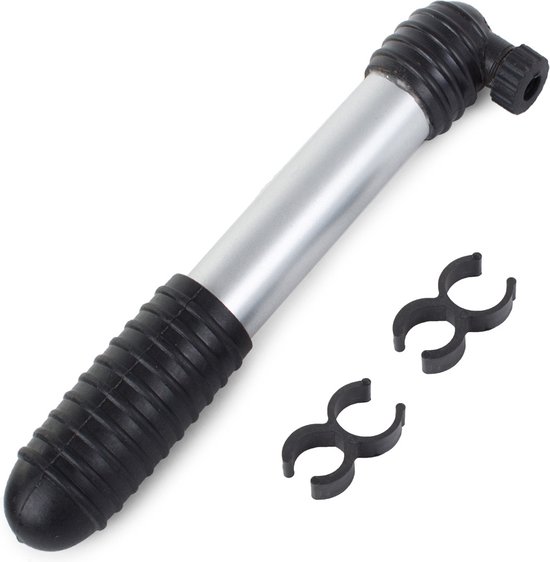 Fietspomp | Mini fietspomp | Reserve fietspomp | onderweg | Zwart Zilver | Fietsventiel verschillend | Adapter set fietsventiel 3 stuks van Merkloos