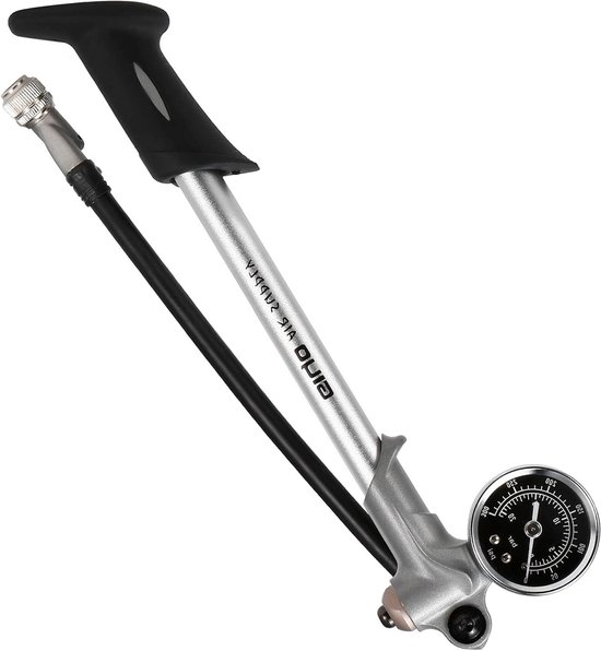 Fietspomp - Schokdemper pomp - Onderhoud fiets - Met drukmeter - 300 PSI - Zilver