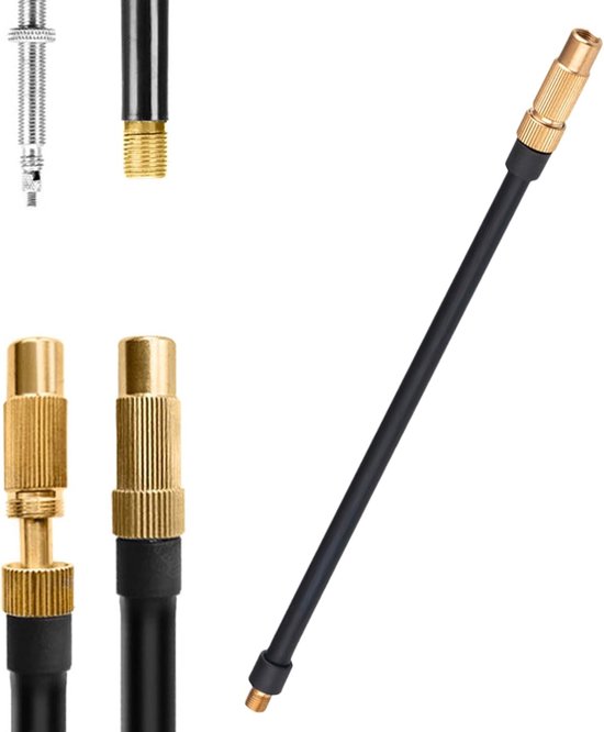 Fietspompslang - Bandenpomp slang - Bandenspanning controleren - Dubbele ventiel aansluiting - 40 cm lengte - Zwart