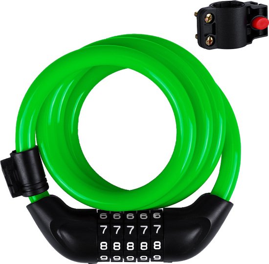 Fietsslot 1.2 Meter - Kabelslot met Cijfercode en Montagebeugel – Groen van Pujades