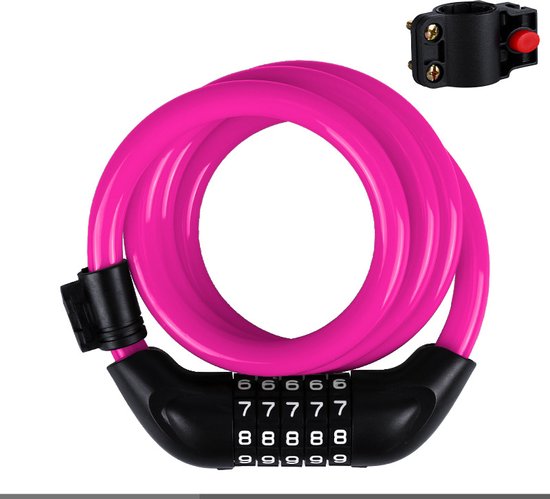 Fietsslot 1.2 Meter - Kabelslot met Cijfercode en Montagebeugel - Roze van Alpina