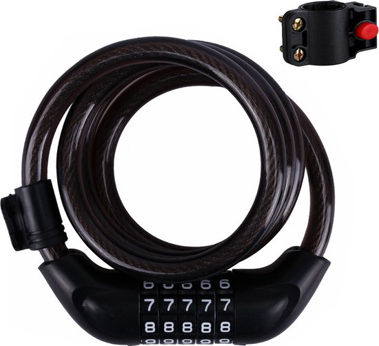 Fietsslot 1.2 Meter - Kabelslot met Cijfercode en Montagebeugel - Zwart van MM Brands