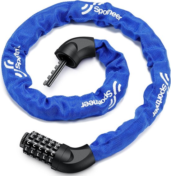 Fietsslot, cijferslot met cijfers en hoog veiligheidsniveau, kettingsloten, fiets, 5-cijferig, terugstelbaar, wielvergrendeling met ketting van gehard staal, 6 mm x 100 cm van SPGOOD