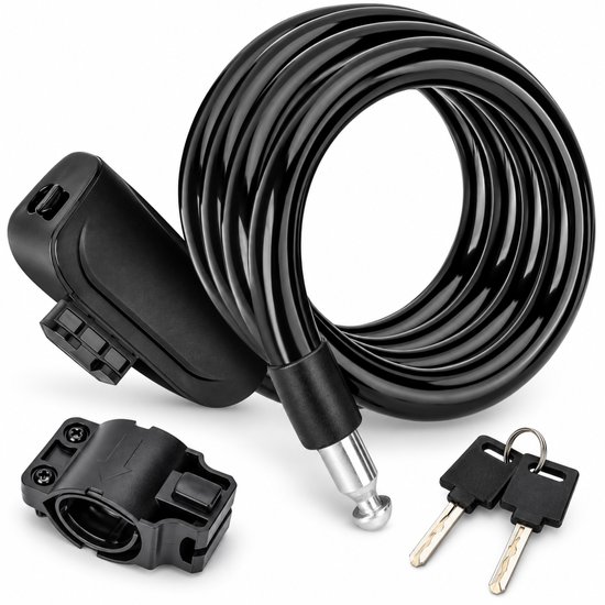 Fietsslot met Houder - Kabelslot - Spiraalslot - 120 cm - met Sleutels - Zwart