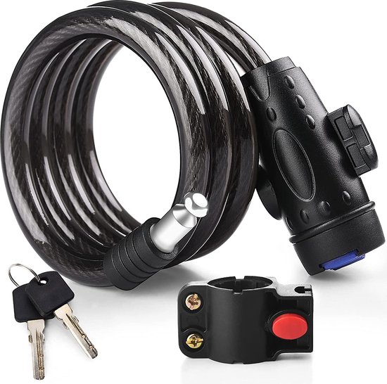 fietsslot met sleutel, 6 mm dik 120 cm lange fietsslot sleutelgat met waterdichte hoes, 2 koperen sleutels inbegrepen van LuTuo