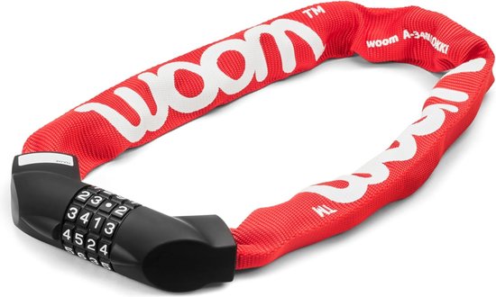 Fietsslot voor kinderen, cijferslot, hoge veiligheid, 24 inch kettinglengte, 6 mm kettingdikte, coating, rood (woom rood) van woom