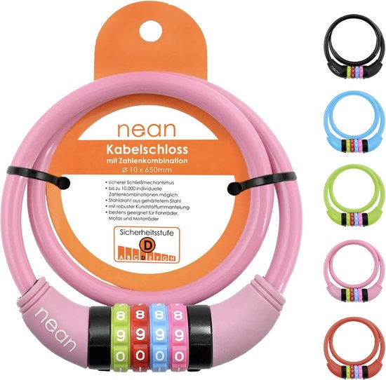 Fietsslot voor kinderen, kabelslot met cijfers, extra licht, eenvoudig te bedienen, cijferslot met code-combinatie, gehard staaldraad,10 x 650 mm van Perel