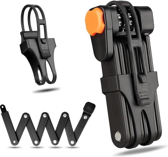 Fietsslot vouwslot fiets met houder - cijferslot lang 85 cm - 8 scharnieren - hoge veiligheid voor e-bike MTB racefiets motorfiets zwart van INBIKE