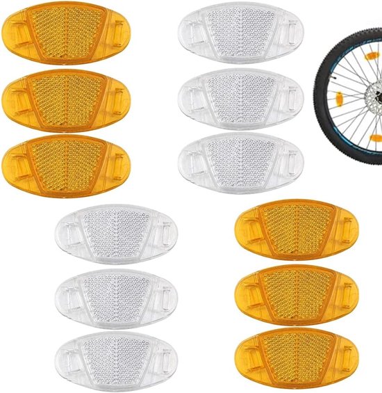 Fietsspaakreflectoren - 12-delige fietswielreflectoren - Fietswielreflectoren - Fietsklemmen met hoge zichtbaarheid - Veiligheidsaccessoires voor mountainbikes - Waarschuwingen voor verkeersveiligheid - Wit + Geel van Merkloos