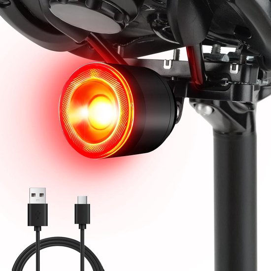 Fietsstroomlicht - Achterlicht - Intelligente fietsstroomlicht - Remgevoelige automatische schakeling - USB-oplaadbaar - IP65 waterdicht - 220° verstelbaar hoek