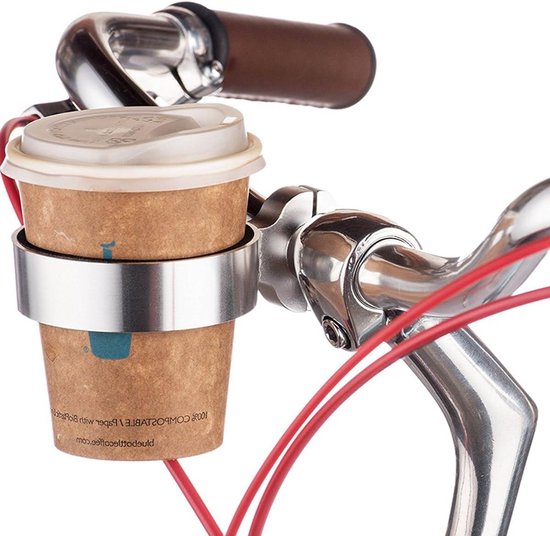 Fietsstuur Bekerhouder - 1 Stuk - Drinkfleshouder - Bidonhouder - Universele Bekerhouder - Fiets Accessoires - Fietsfleshouder - Drankhouder Fiets - Geschikt Voor Koffiebekers, Thee & Warme Dranken - Zilver