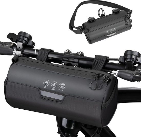 Fietsstuurtas, 2 liter, waterdicht, reflecterende fietstas, stuur met afneembare schouderriem, voor racefiets, MTB, e-bike, ritten in de open lucht (ronde loop) van Lemego