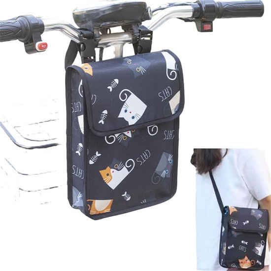Fietsstuurtas - Dubbellaags ontwerp met ophangvak aan de voorkant van het stuur - Inclusief telefoonhouder - Geschikt voor motorfietsen, elektrische fietsen, scooters, driewielers, fietsen en fietssturen - Voor kinderen - Unisex