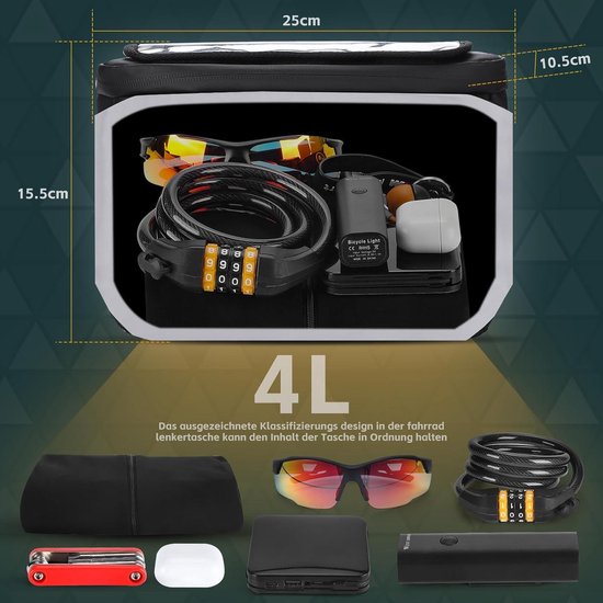 Fietsstuurtas met telefoonhouder voor e-bikes - 3-in-1 waterdichte tas - afneembare schouderriem - 4 liter Stuurtas fiets van LIVLOV