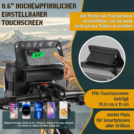 Fietsstuurtas waterdicht 3-in-1 tas voor e-bikes met telefoonhouder en regenbescherming - stuuradapter inclusief - afneembare schouderriem - 4 l volume van Büchel