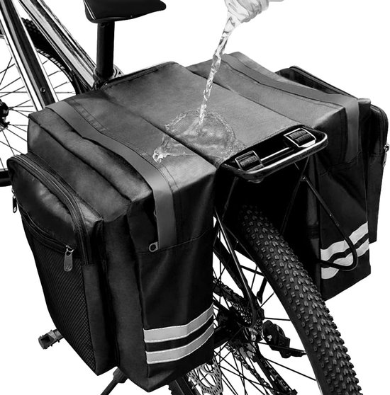 Fietstas Achterdrager - Waterdichte Dubbele Fietstassen - Reflecterende Bies Voor Veiligheid - 30 Liter Ruime Capaciteit - Zwart Nylon Materiaal - Set Van 2 Tassen - Geschikt Voor E-Bike En Dagelijks Woon-Werkverkeer