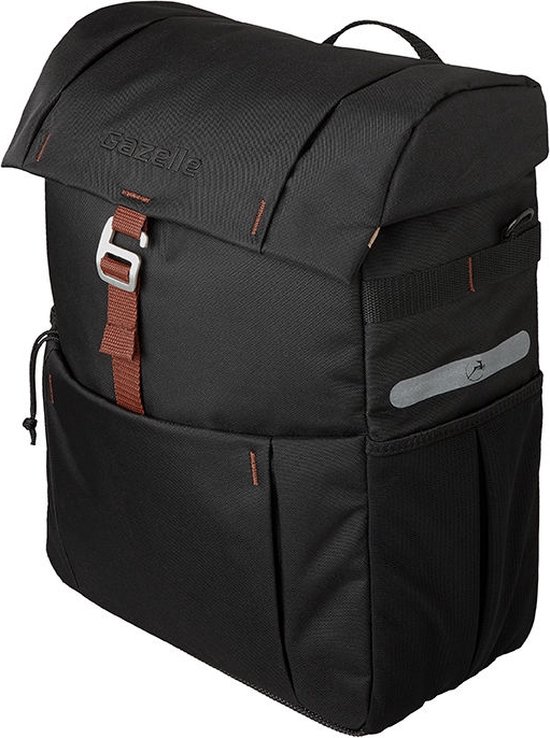 Fietstas Gazelle 18,5 liter 31 x 40 x 15 cm - zwart/bruin van Fietstas