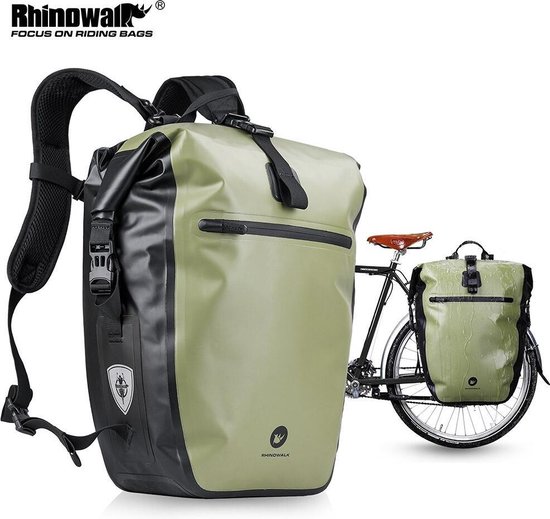 Fietstas - Rugzak - Rolltop - Schoudertas - Schooltas - Groen- Volledig Waterdicht 27L van Willex