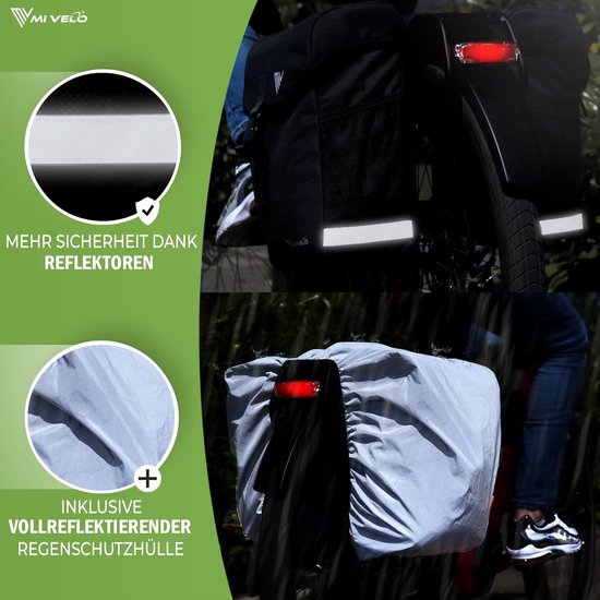 Fietstas van gerecycled materiaal - dubbele tas voor bagagedrager 36 liter - regenbescherming - MIK & Racktime adapter - fietstas dubbel van Beck.